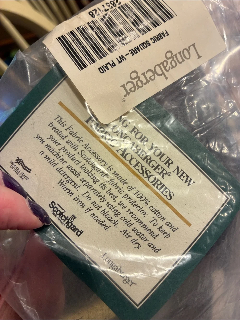 Longaberger Woven Traditions Plaid Fabric Square SMELLS MUSTY